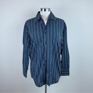 Pronto Uomo Blue Black Stripe Collared Long Sleeve Button Down Shirt Men Medium